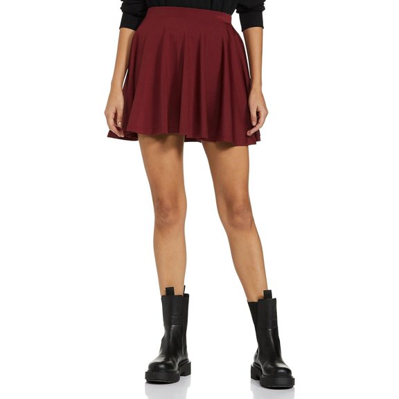Stylore Women's Basic Versatile Stretchy Casual Mini Skater Skirt Maroon L