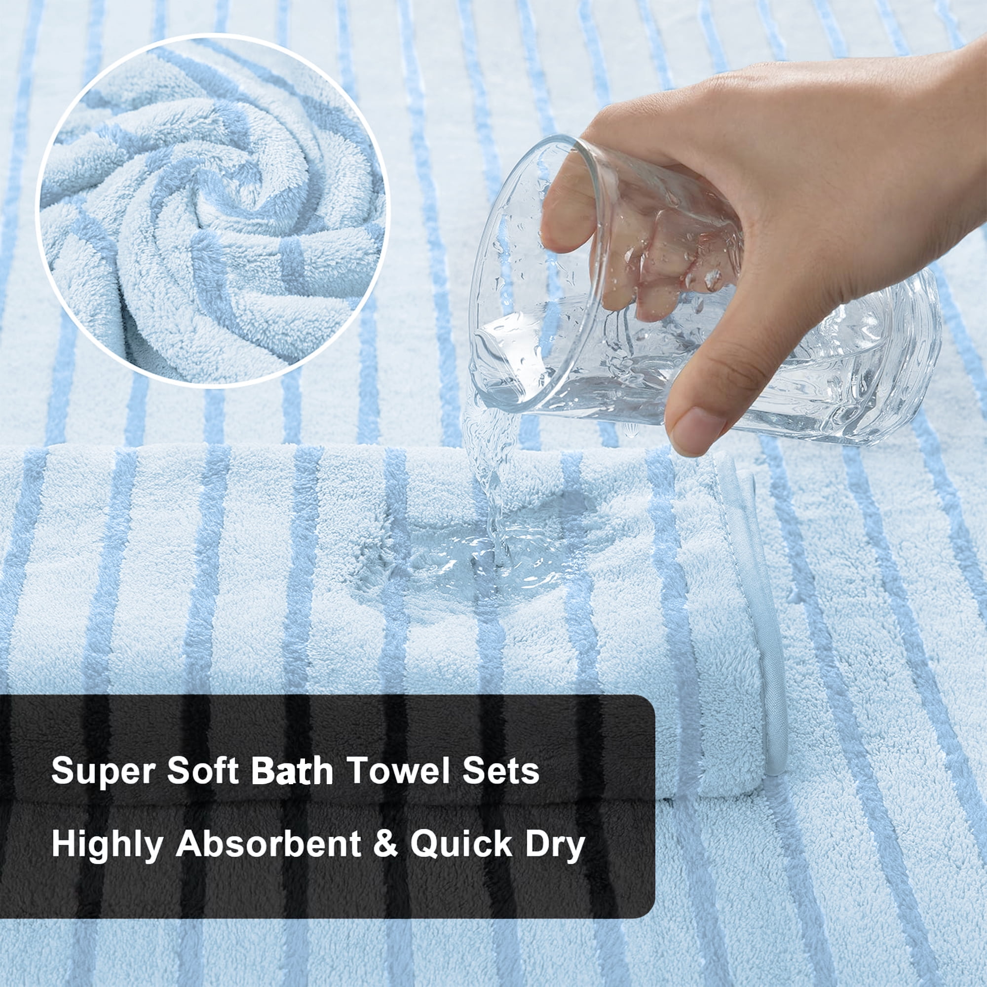 Jessy Home 8 Pcs Blue Bicolor bar Stripe Large Bath Towels Set 2 Oversized Bathroom Towels, 2 Hand Towels, 4 Washcloths