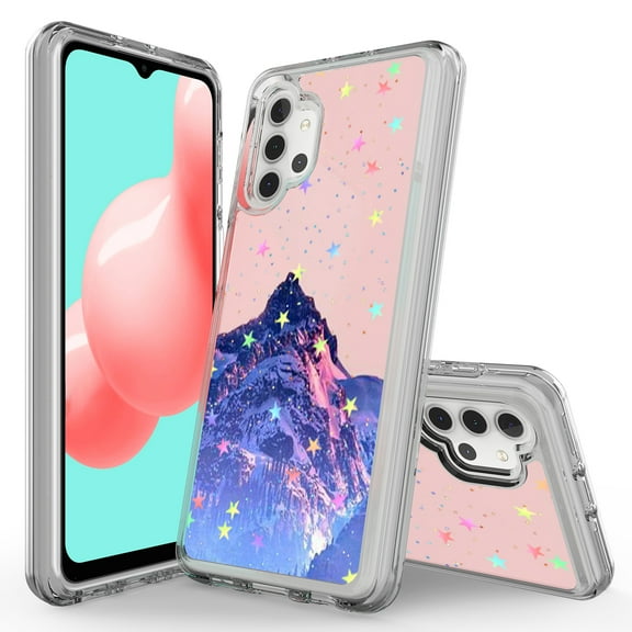 Samsung Galaxy A02S Case, Rosebono Hybrid Bling Glitter Sparkle Epoxy Graphic Colorful Silicone Skin Cover Armor Case for Samsung Galaxy A02S (Mountain)