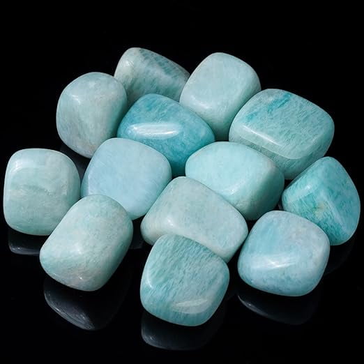 Amazonite Tumbled Stones - Reiki Chakra Healing - Decorative Pebbles & Vase Fillers - Tumble Stone for Jewellery, Vastu Correction - Home Office Decor -Gift Item - 13 Pieces Set