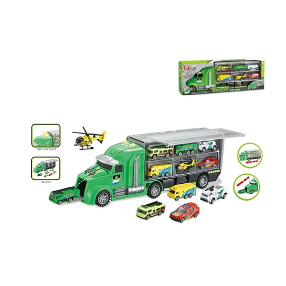 Truck Toy Set with Sounds and Lights 16 in 1 City Mission , Mini Vehicles in Carrier Truck, Play City Rescue Vehicle Toy, Birthday Gifts for Over 3 Years Olds