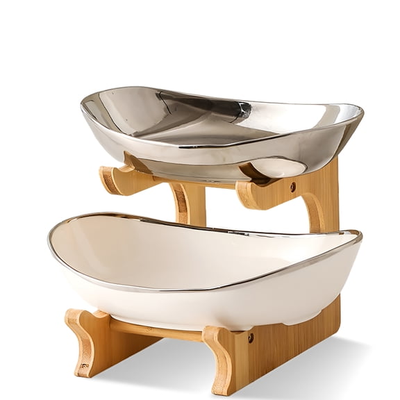 ACDANC 2 Tiers Ceramic Fruit Bowls Basket,Fruit Storage Basket for Kitchen Counter,Silver