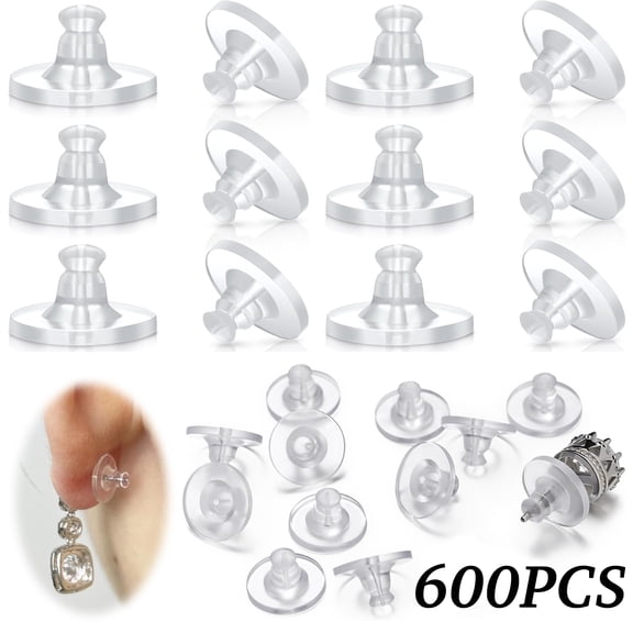 600Pcs Clear Soft Silicone Earring Backs, Hypoallergenic Rubber Safety Stoppers Replacements for Ear Studs