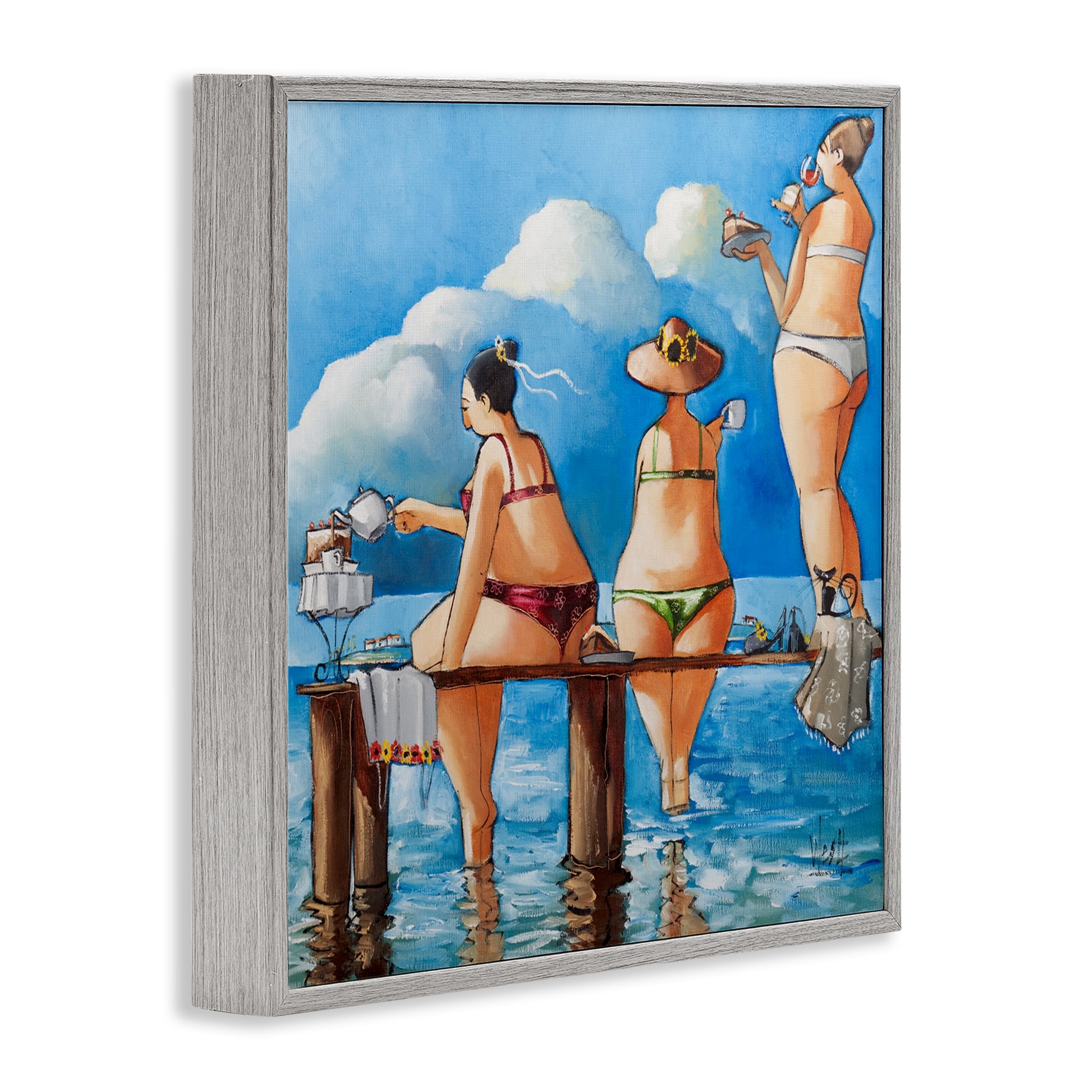 Tea Break On The Jetty Gray Framed Giclee Art, design by Ronald West