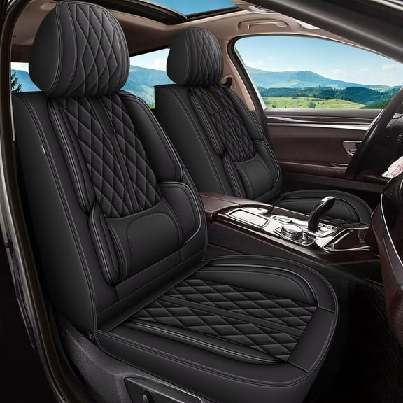 LAONNVIR Car Seat Covers Fit for 2003-2010 Pontiac Vibe Seat Covers Full Set 5 Seats Waterproof Faux Leather Car Seat Cushion Protector Compatible Airbag (Black)