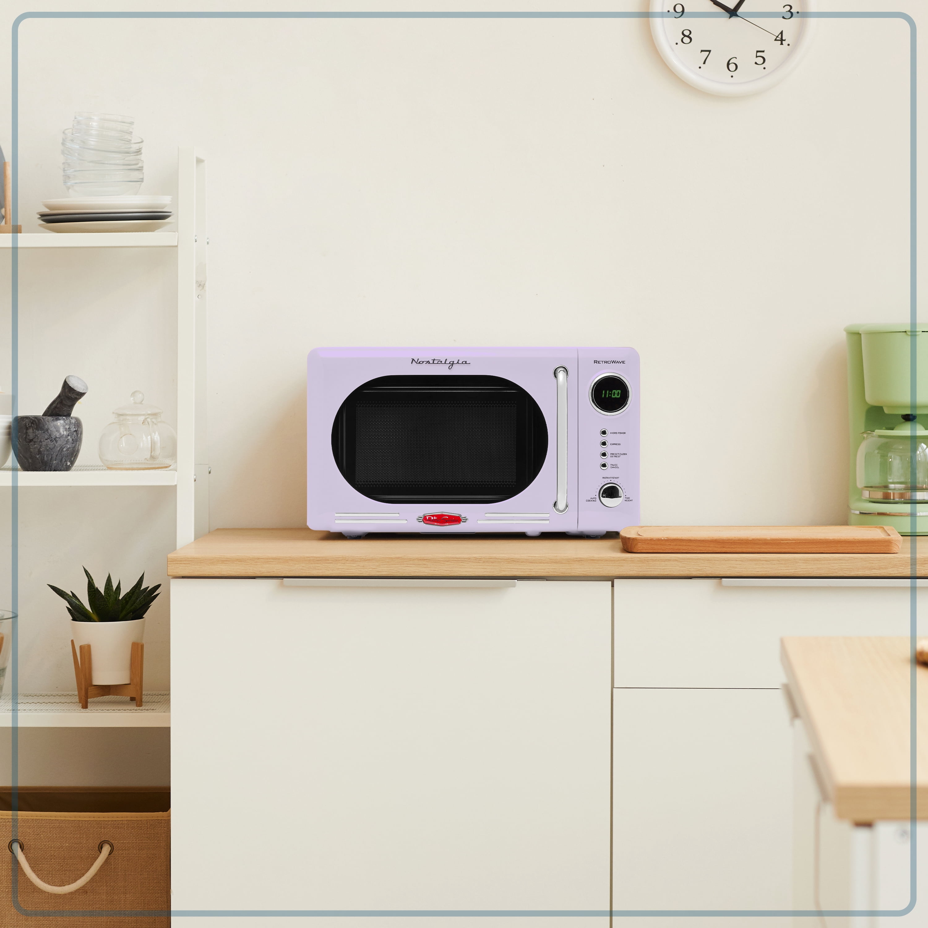 Nostalgia Retro Compact Countertop Microwave Oven, 0.7 Cu. Ft. 700-Watts with LED Digital Display, Child Lock, Easy Clean Interior, Lavender