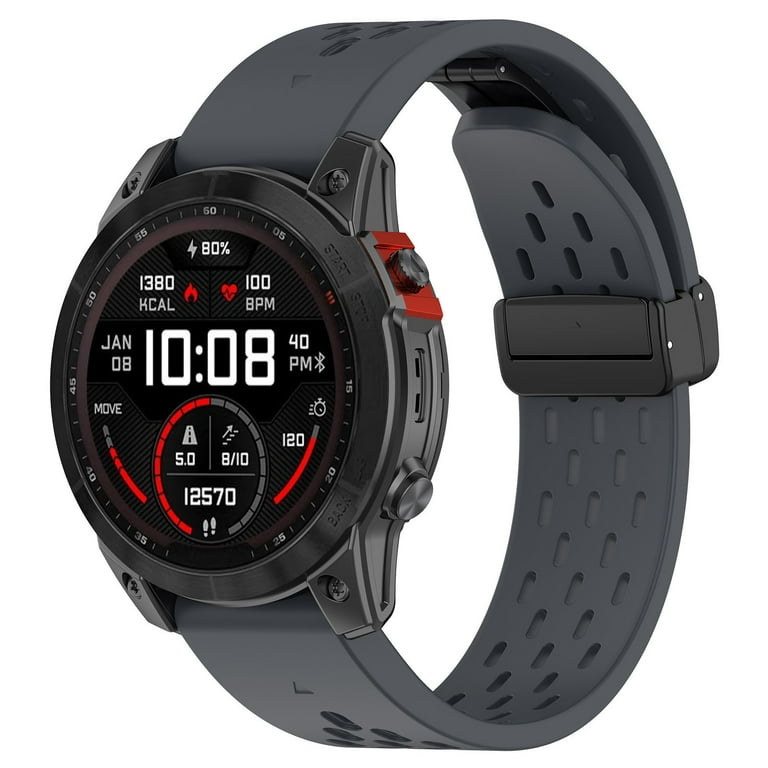 Cinturino In Silicone Per Garmin Fenix 5X/6X/3 – Ricambio Sportivo Extra Lungo Con Chiusura A Strappo, 22/26 Mm, Nero - 6