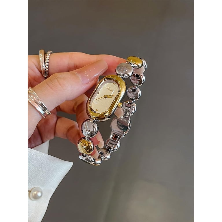Small Oval Dial Gold Watch with Bracelet Vintage Fashion Quartz Wrist Watch BERNY Small Gold Watches for Women, Fashion Bracelet Women  main image 4