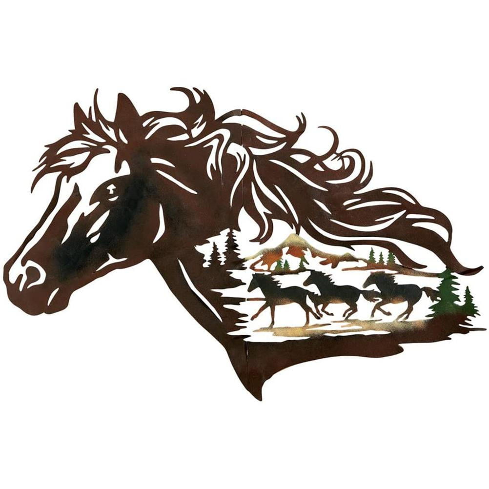 Horse Metal Wall Art Modern Animal Wall Sculptures Hanging Artwork Decorations for Home Living Room Wild Life Metal Art Easy to Hang on