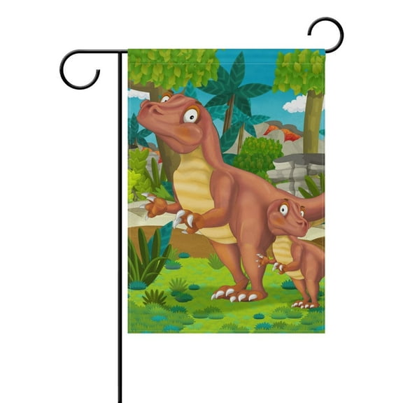 POPCreation Cartoon Happy Dinosaur Polyester Garden Flag Outdoor Flag Home Party Garden Decor 28x40 inches