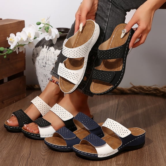 Arch Support Sandals Women's,Wedge Sandals for Women Dressy Comfortable Soft Cushion Orthotic Sandals Open Toe Casual Slippers with Arch Support Beach Walking Shoes for Summer Outdoor Casual
