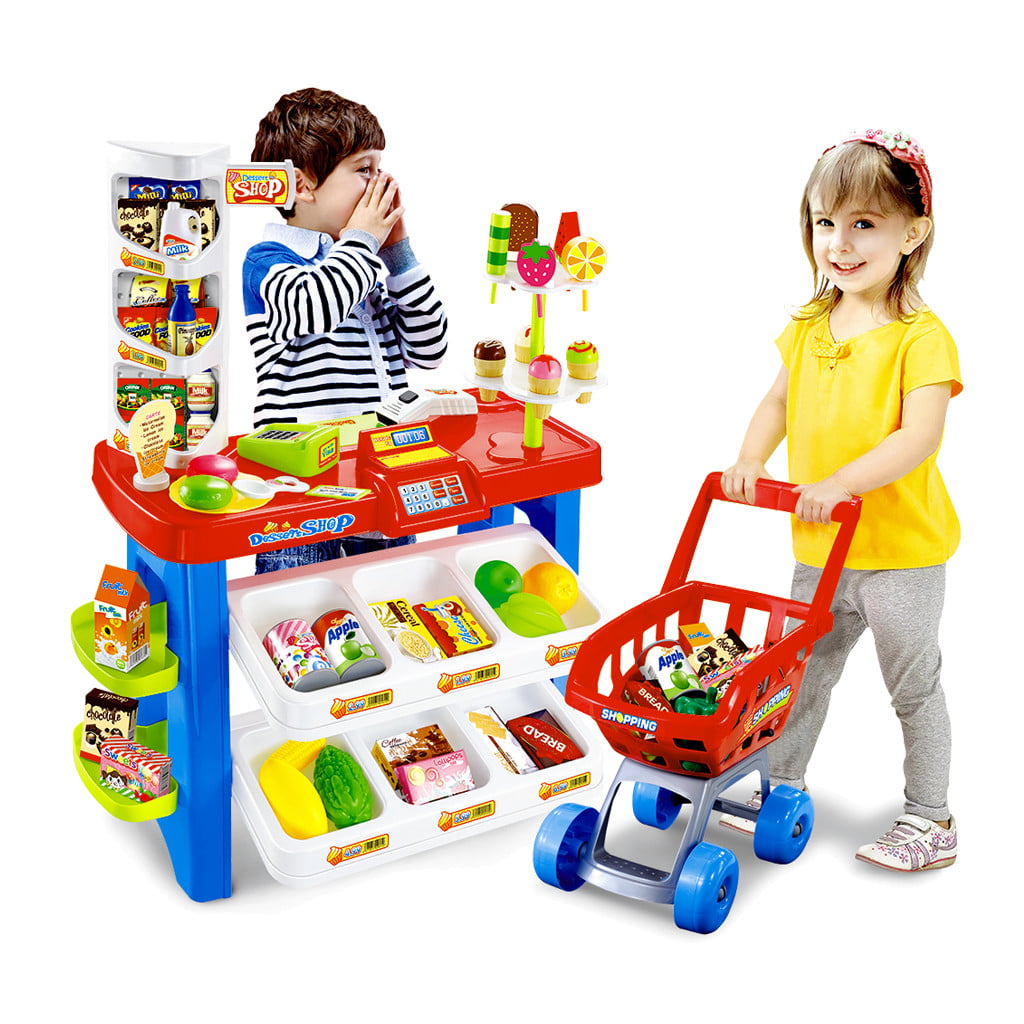 Shopping Grocery Play Store Toy Grocery For Kids With Shopping Cart And Scanner 