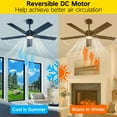 thumbnail image 3 of OUTON 52" Ceiling Fan with Lights and Remote Control, Indoor Outdoor Ceiling Fans for Bedroom, Living Room,Modern Fanlight with 5 Dual Blades,3 Color Temperature Reverse Airflow, Black and Walnut, 3 of 10