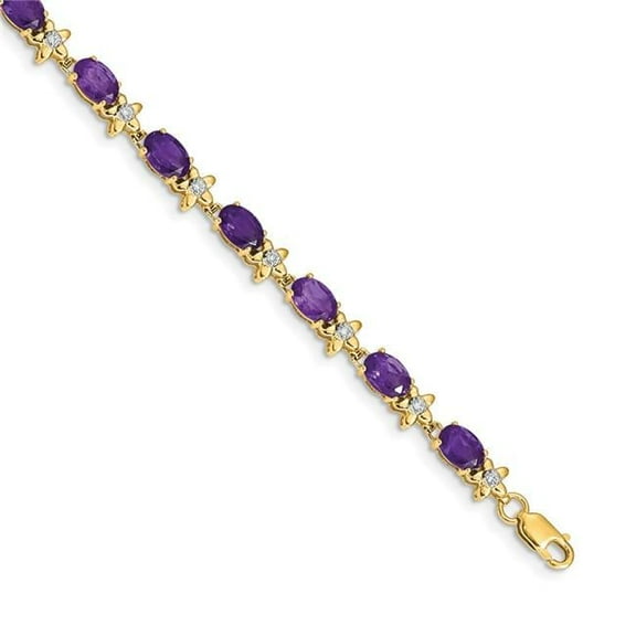Primal Gold 14 Karat Yellow Gold Floral Diamond and Amethyst Bracelet