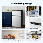 Simzlife 3.2 Cu ft Mini Refrigerator with Freezer, Two Door Compact Small Fridge Adjustable Removable Shelves, Sliver