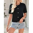 thumbnail image 4 of Dycnvjo Womens Summer Short Sleeve Cardigan Cable Knit Cropped Button Down Crewneck Sweater Tops, 4 of 8