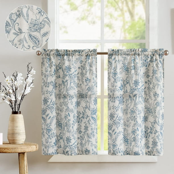 Cortinas Jinchan Floral Kitchen, 60 x 60 cm, lino, 2 paneles
