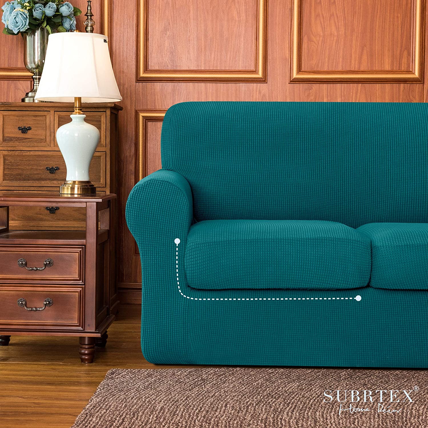 Subrtex 4-Piece Stretch Textured Grid Sofa Cover Slipcover,Separate Cushion Cover(Turquoise, Sofa)