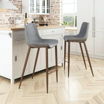 Magnus Barstool Slate Gray & Walnut Barstool, Modern Style, Plush and durable faux leather fabric, Plywood, Indoor Bar