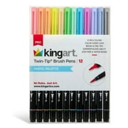 KINGART PRO Twin-Tip 445 Series Brush Pen Art Markers, PASTEL Collection, Set of 12 Unique & Vivid Colors