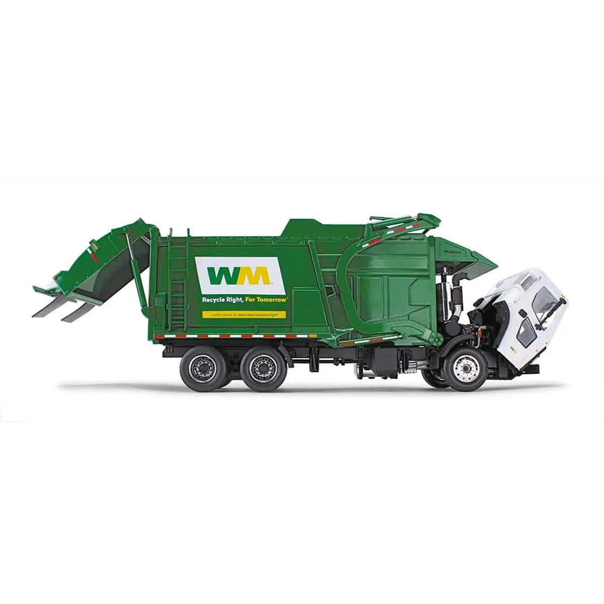 Mack LR "Waste Management" Refuse Garbage Truck w/Front Loader White and Green w/Trash Bin 1/34 Diecast Model by First Gear