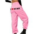 thumbnail image 2 of Fanxing I Love My Boy Sweatpants for Women, Fashion Elastic High Waist Jogger Pants Casual Loose Workout Trousers Pink M, 2 of 5
