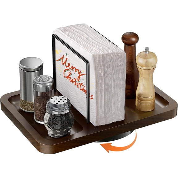 Rotating Metal Napkin Holder with Condiment Caddy, Standing Paper Towel Holder for Kitchen Dining (No Shakers)