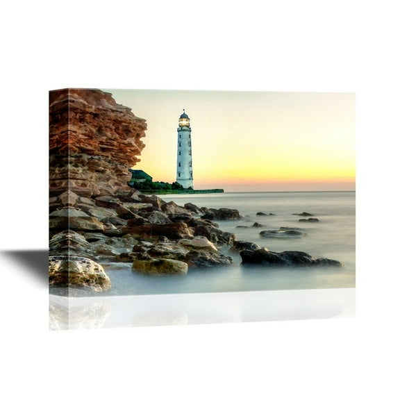 wall26 - Canvas Wall Art - Lighthouse on The Beach - Gallery Wrap Modern Home Art | Ready to Hang - 12x18 inches
