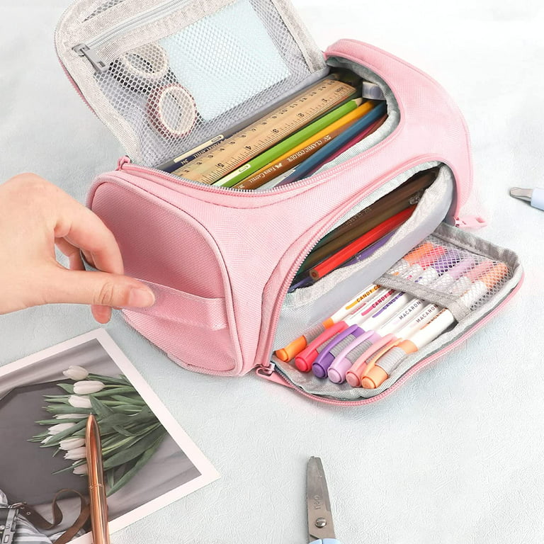 Big Capacity Pink Pencil Pouch Large Cute Marker Pen Case Multiple Use  Aesthetic Stationery Bag School College Office Organizer Gift for Teens  Girls Adults Students 