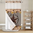 thumbnail image 6 of No Hook Shower Curtain with Snap in Liner, Western Star Farm Sunflower Waterproof Fabric Bathroom Curtain Mesh Top Window, Vintage Wood Grain Black Buffalo Plaid Shower Curtains 36x72in, 6 of 9
