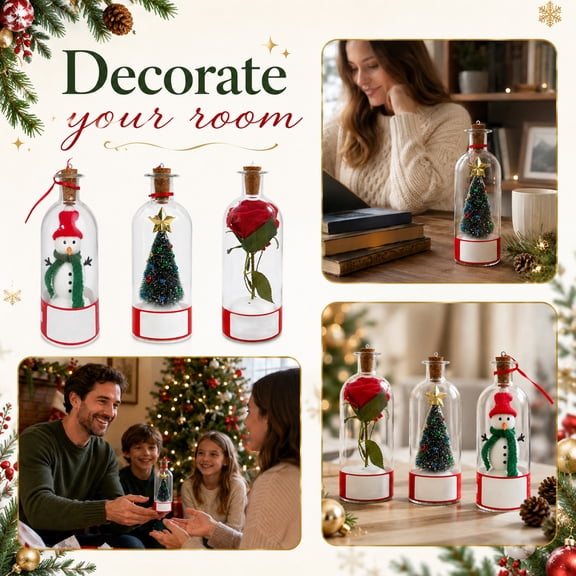 Christmas Message in a Bottle, oice Recording Holiday Keepsake with Playback, Meaningful Keepsake Special Decorative Home Christmas Decoration (A)