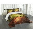 thumbnail image 3 of Ambesonne Fall Quilted Bedspread Set 3 Pcs, Blurry Forest Dreamy View, Queen Size, Pale Green Red Brown, 3 of 5