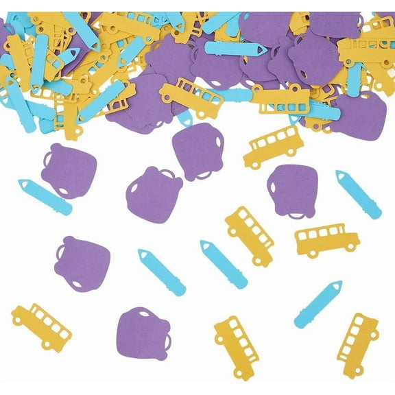 1Set 100Pcs School Theme Paper Confetti for Party Celebration Bag & Pencil & Car Mixed Color 19~39.5x9.5~39.5x0.3mm