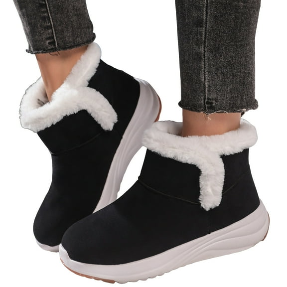 Chenyee Winter Suede Snow Boots for Women Lightweight Thick Sole Furry Lined Slip On Warm Ankle Booties