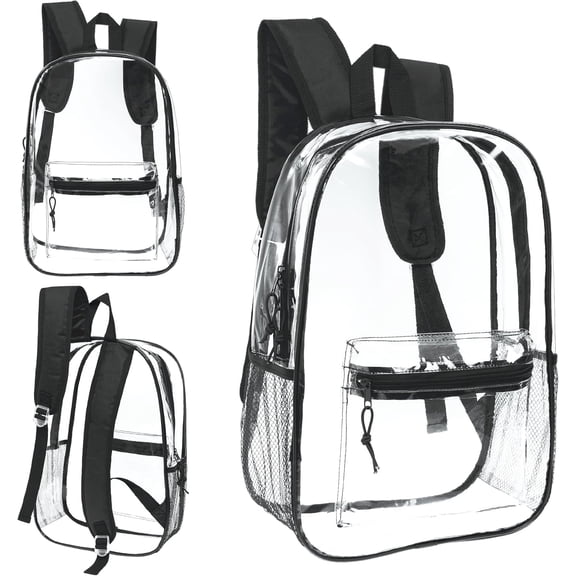17" Transparent Wholesale Backpack in Black Colors - Bulk Case of 24 Clear Bookbags