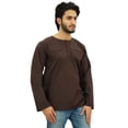 thumbnail image 2 of Atasi Chemise à Manches Retroussables en Coton Marron Col Rond pour Hommes-Grand, 2 of 7
