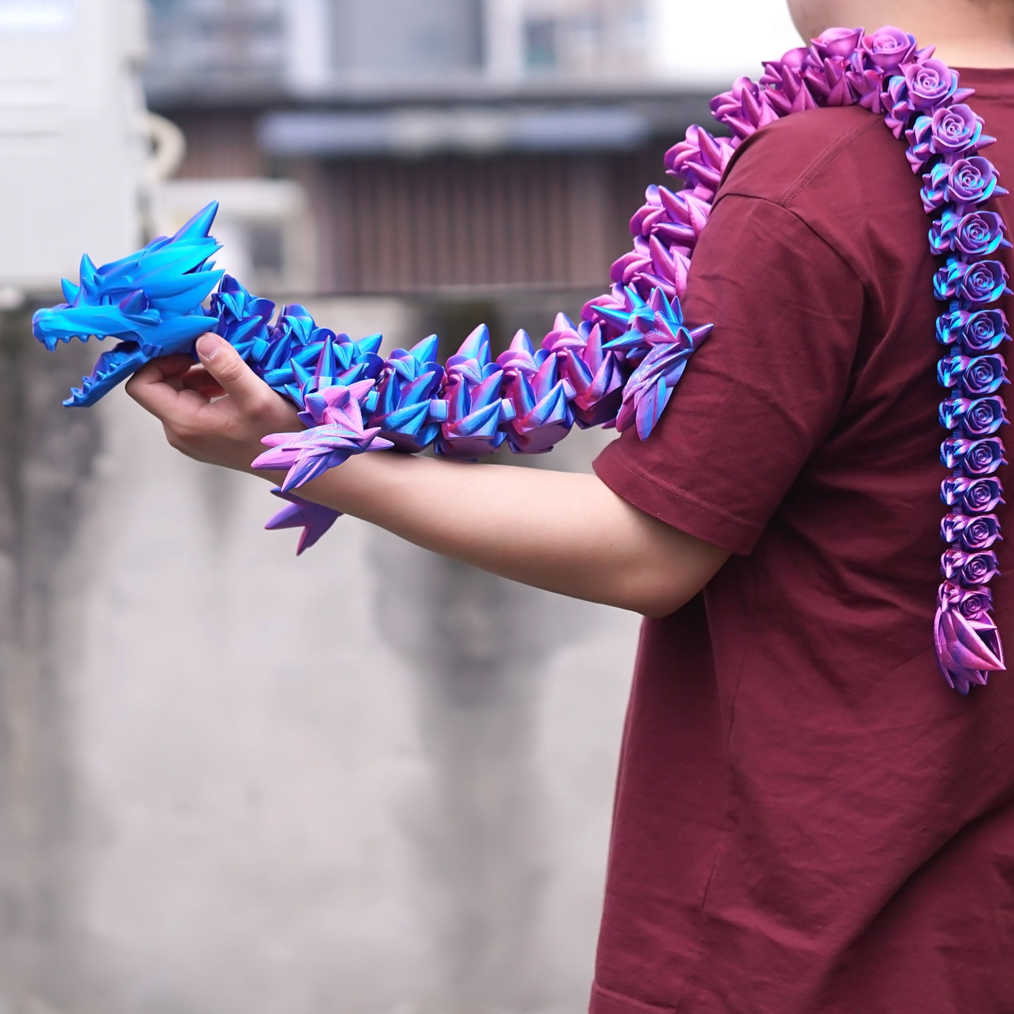 47.5inch 3D Printed Rose Dragon,Flexible Joint Animal lacertid Figurines,Realistic Eyes, Home Office Decor,Fidget Toy for Adults Teens Boy Festival Gifts