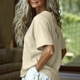 thumbnail image 3 of Uootdi Ladies Casual Shirts Plain Hollow Out Placket V Neck Short Sleeve Linen Shirt Soft Breathable Daily Wear Blouses Gift, 3 of 9