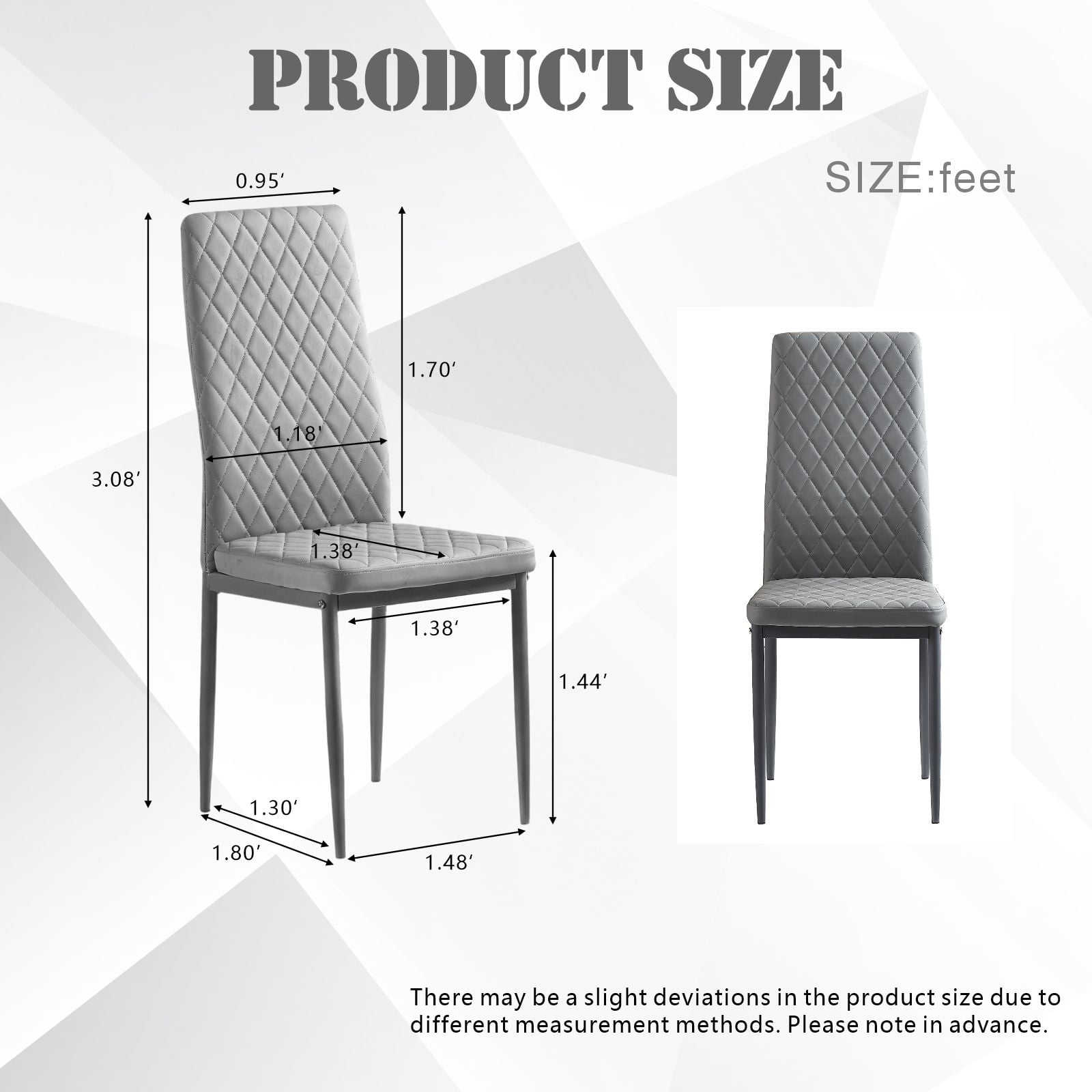 Noble House Modern Dining Chair Set of 4, Fireproof Leather Upholstery with Diamond Grid Pattern and Metal Frame,Gray