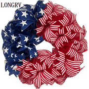 LONGRV 20 IN Patriotic Independence Day Wreath, Memorial Day Wreaths for Front Door, Festival Celebration Farmhouse Wreaths, All Season Welcome Sign Door Hangers (Red)