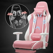 GTPLAYER Gaming Chair with Footrest PU Leather Office Chair with Adjustable Headrest, Pink
