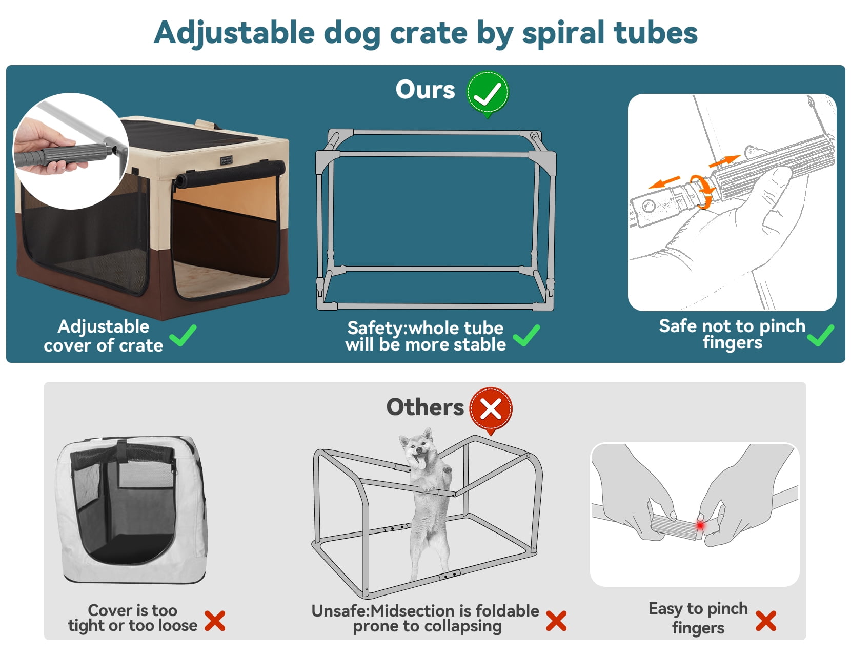 PETSFIT Collapsible Dog Crate, Portable Dog Crate - 30 Inch Easy Set-up, Light, Sturdy, Comfy Inside with Thicken Mat, Soft Sided Crate for Home and Travel Brown