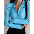 thumbnail image 4 of AOSSVIAO-cárdigan de punto con cuello de pico para mujer, suéter Sexy de manga larga con botones, Tops ajustados con solapa, 2024, 4 of 5