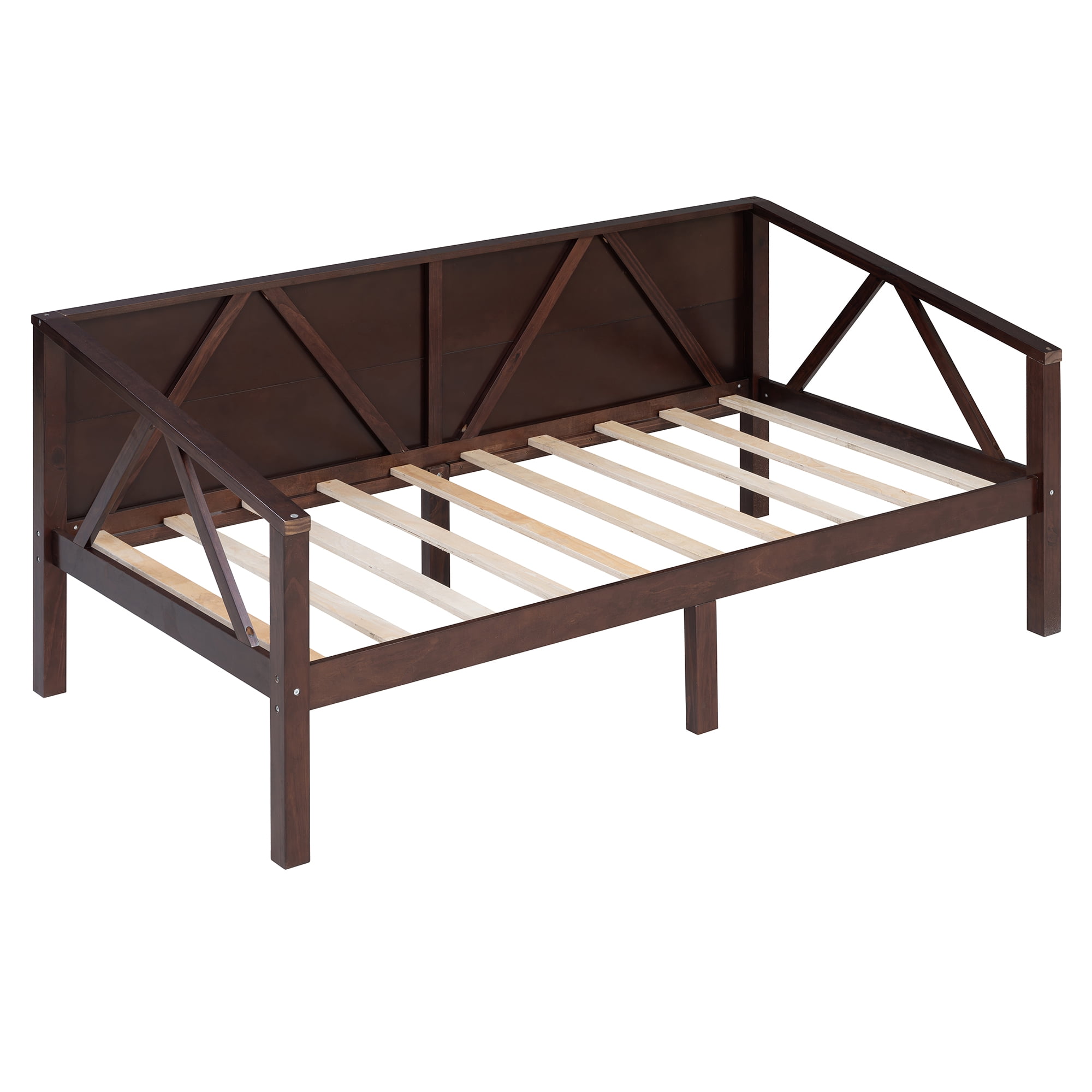 Aukfa Twin Size Bed Frame, Solid Wood Daybed with Slat Support for Kids Boys Girls, Espresso