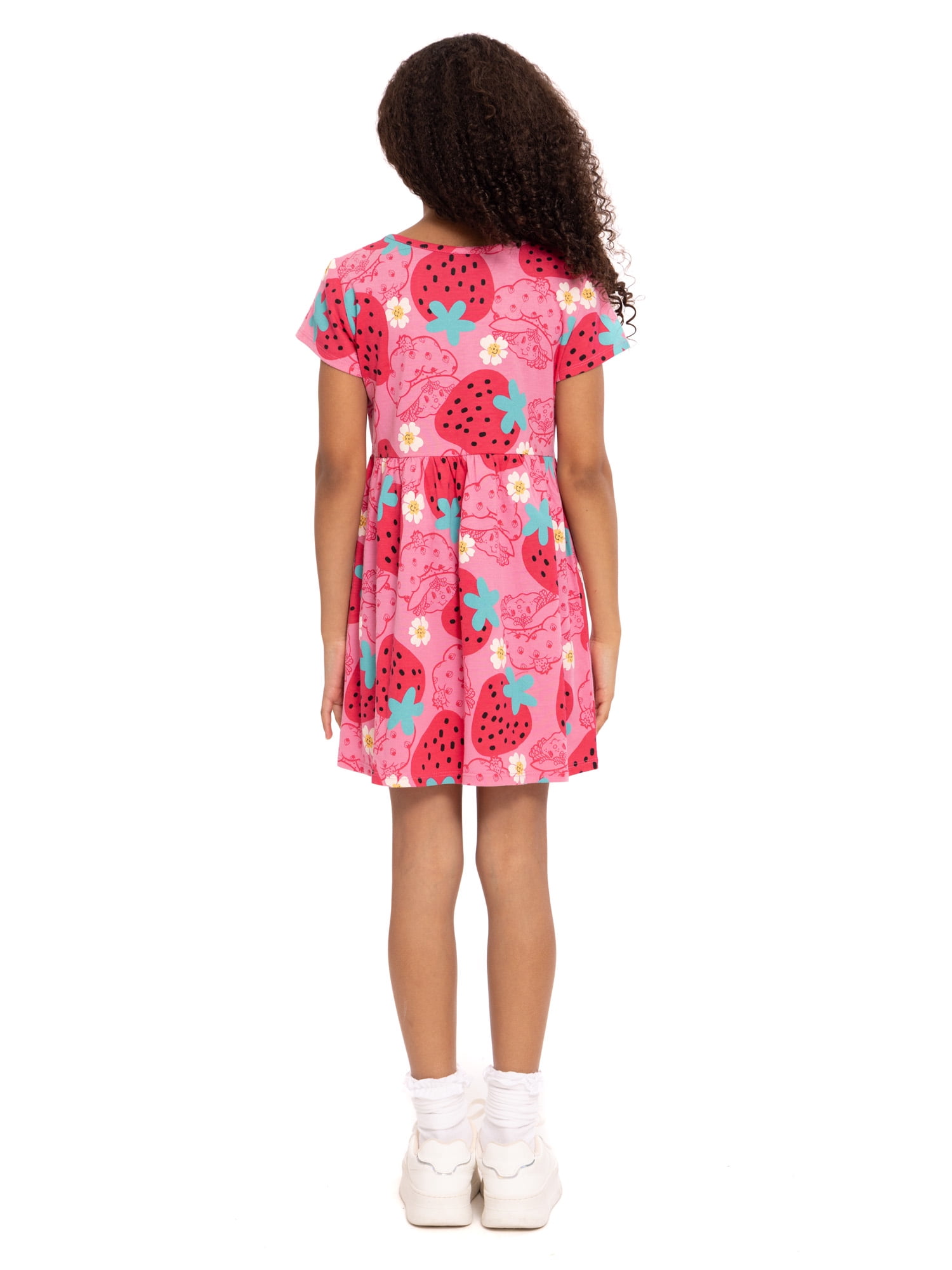 Strawberry Shortcake Girls Allover Print Dress with Short Sleeves, Sizes 4-12