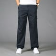 thumbnail image 4 of Hwmodou Men Pants Workout Mens Loose Cotton Plus Size Pocket Solid Color Elastic Waist Pants Overall Pants Sports Casual Clothes For Man, 4 of 7