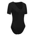 thumbnail image 2 of Women's Deep V Neck Short Sleeve Tops Bodysuit Jumpsuit, Black, S, 2 of 8