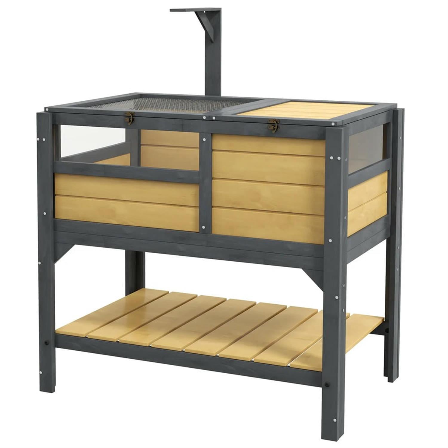 Kadyn 40.5" Wooden Tortoise House with Lamp Holder, Shelf Storage, Reptile Cage Enclosure for Turtles, Lizards, Snakes, Small Animal Habitats, Yellow