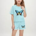 thumbnail image 2 of Lovzfmll 2-Piece Plaid Butterfly Print Set, Short Sleeve Round Neck Top & Elastic Shorts for Boys & Girls, Casual Outfits for Kids 9-10 Years, 2 of 8
