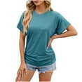 thumbnail image 5 of Scyoekwg Womens Casual Short Sleeve T Shirts Round Neck Pleated Tunic Tops Shirts Lightweight Trendy Solid Color Loose Blouses (Mint Green,XXL), 5 of 5